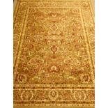 Large Persian Tabriz green ground rug carpet, overall floral design with animal and bird motifs,