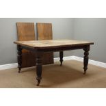 Early 20th century oak telescopic extending dining table, rectangular top with canted corners,