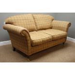 Two seat traditional shaped sofa upholstered in 'Abraham Moon' tweed fabric,