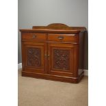 Late Victorian walnut buffet sideboard, two drawers and two cupboards, carved panelled doors,