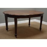 19th century figured mahogany dining table, moulded top with rounded ends, additional leaf,