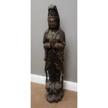 Large 18th/19th century Chinese carved wood and gesso Temple Deity with polychrome decoration,