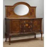 Early 20th century mahogany mirror back break bow front sideboard, two cupboards and three drawers,