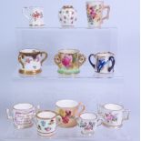 Collection of miniature cups; Royal Worcester, hand painted with flowers, signed M.