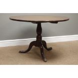 George lll oak tilt top tripod table, turned column with three splayed legsm D91cm,