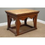 Late Victorian pitch pine aesthetic movement ecclesiastical Altar table, rectangular moulded top,