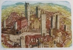 San Gimignano', limited edition hand coloured etching no.