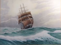 Three Masted Sailing Vessel at Sea,