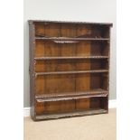 Early 20th century open bookcase covered in faux leather, W110cm, H125cm,