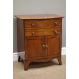 Early 19th century mahogany bow front night stand, splayed bracket feet, W61cm, H69cm,