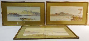 Figures on a Loch, three 19th/early 20th century watercolours signed by W.