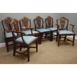 Set six (4+2) walnut Hepplewhite style dining chairs,