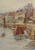 Whitby Pier, 19th century watercolour with scratching out unsigned 33cm x 23.