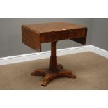 Regency style rosewood drop leaf sofa table, with frieze drawer, on carved column, brass stringing,