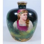 19th/ early 20th Century Royal Bonn Franz Anton Mehlem vase, hand pained with a portrait of a girl,