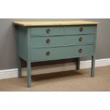 Edwardian painted chest of two short and two long drawers, with later waxed pine top, W109cm, H76cm,