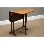 Late Victorian walnut Sutherland, rectangular drop leaf top with canted cornets, turned supports,