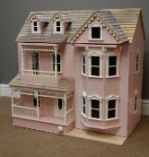 Large Newham Manor dolls house painted in pink, by Heathfield 1:12 Scale,
