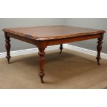 Victorian mahogany dining table, rectangular moulded top with rounded corners,