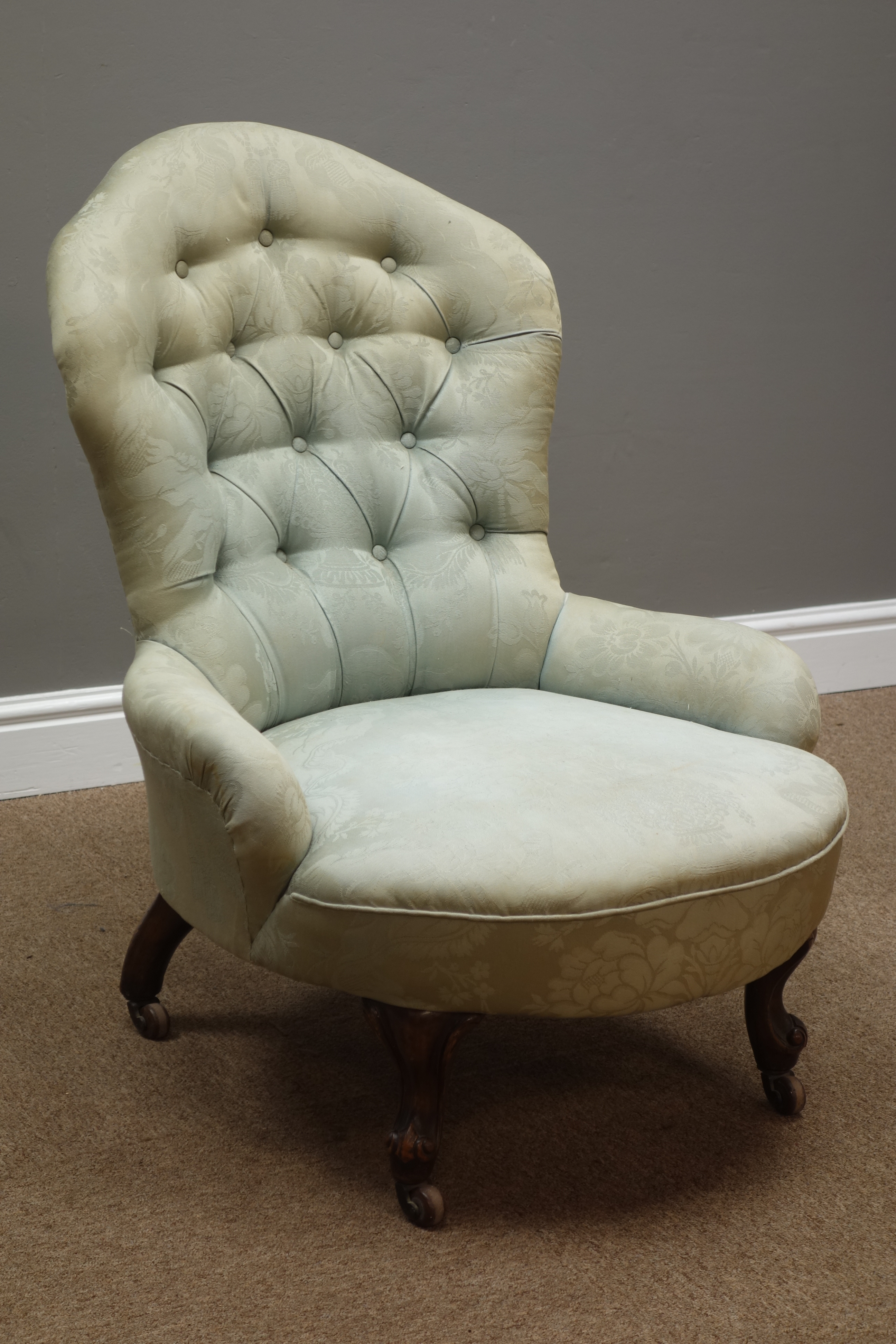 Victorian walnut framed upholstered nursing chair,