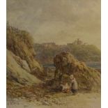 Mother and Child on a Beach, watercolour signed by James George Philp (British 1816-1885) 28cm x 24.