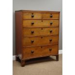 19th century mahogany chest, two short and four long drawers, turned ebonised handles, bracket feet,