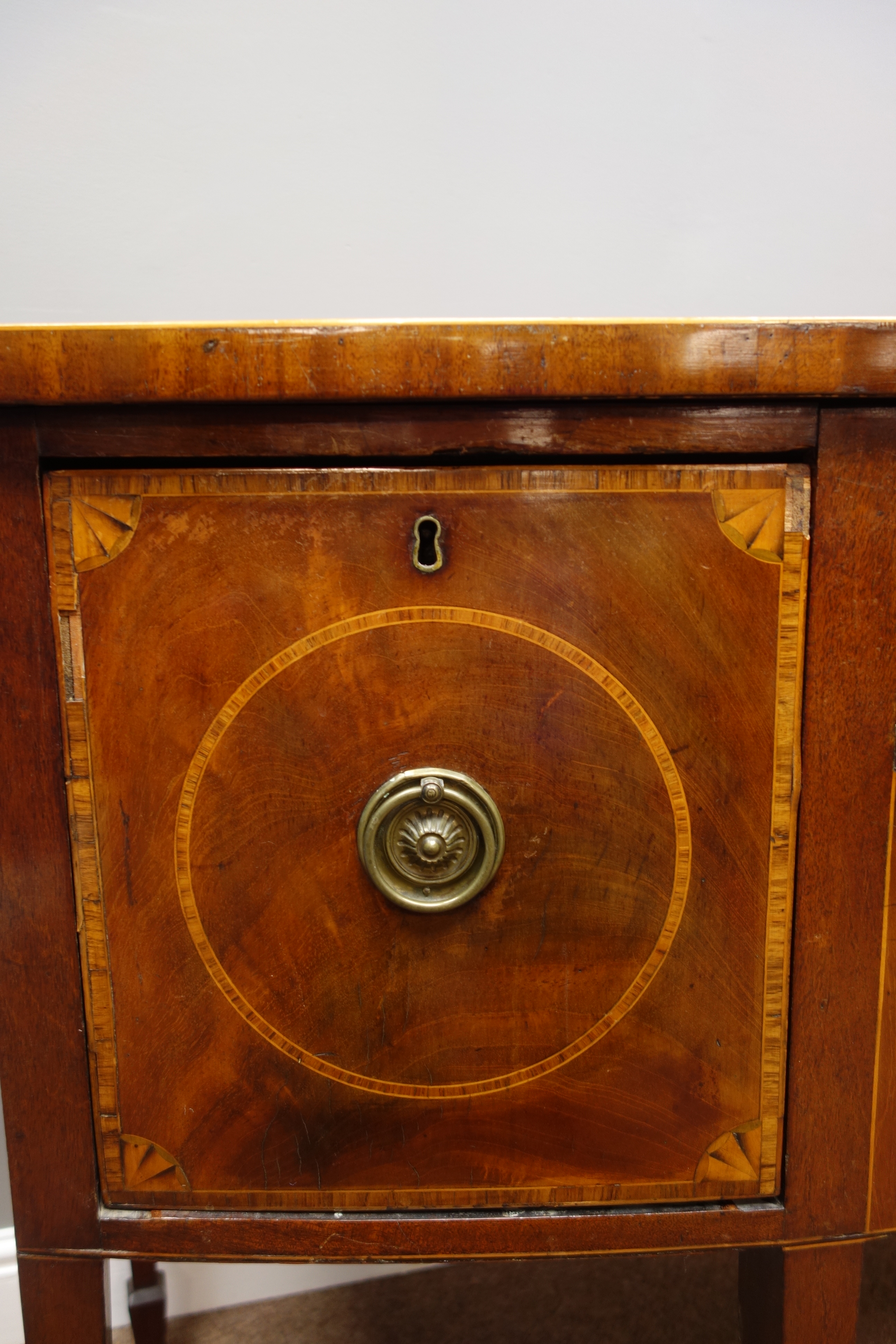 George III mahogany bow front sideboard, centre drawer, two cupboards, - Image 6 of 9