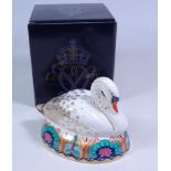 Royal Crown Derby Swan paperweight, with silver stopper, dated 1999, with original box H10.