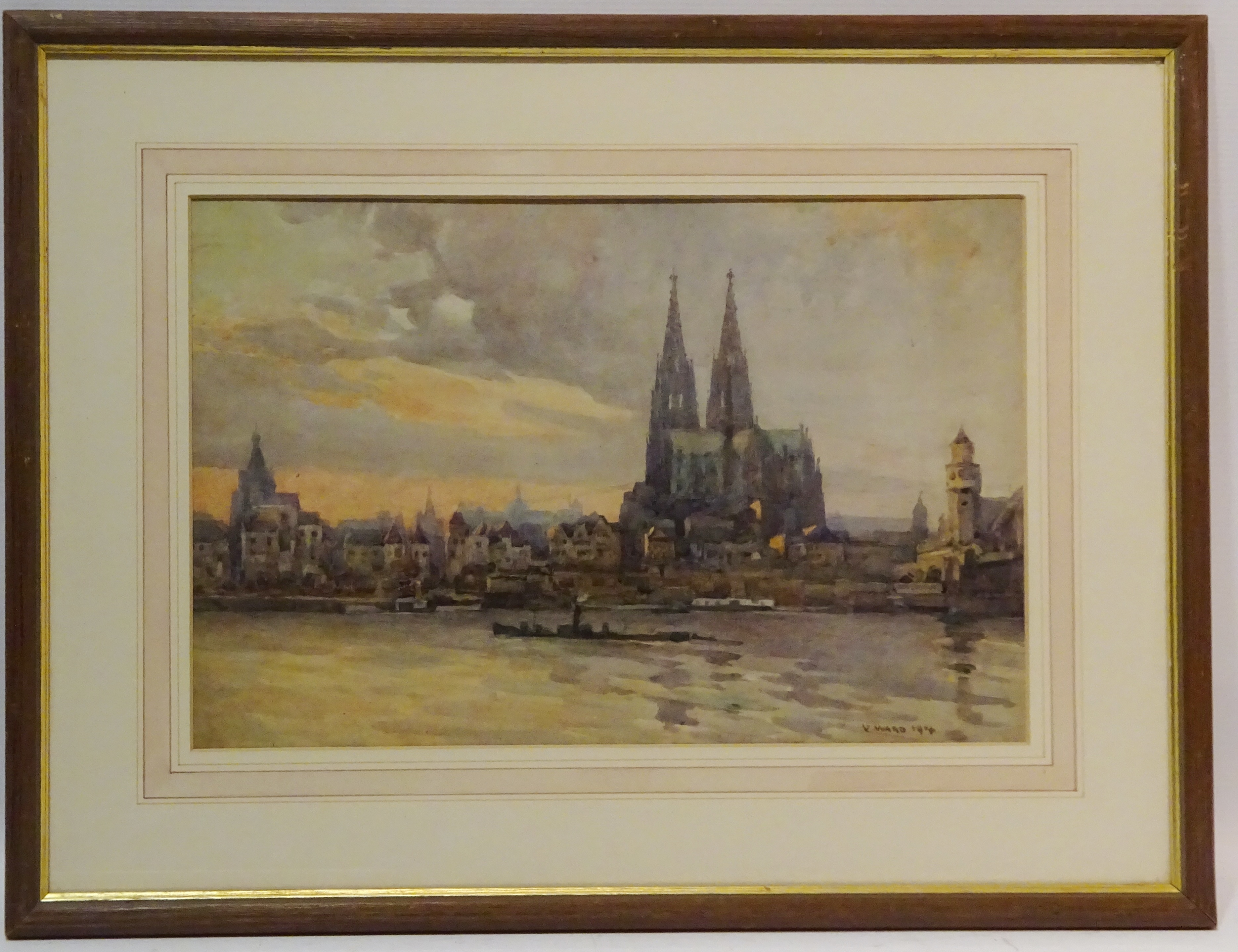 'Cologne from the River', watercolour signed and dated V Ward 1945, - Image 3 of 3