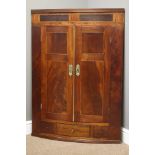 Early 19th century mahogany bow front corner cabinet, single drawer, W80cm,