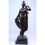 Contemporary bronze sculpture of a classical style draped nude, on marble plinth, unsigned,