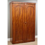 Victorian mahogany double wardrobe, interior fitted with hanging space and shoe box, W118cm, H197cm,