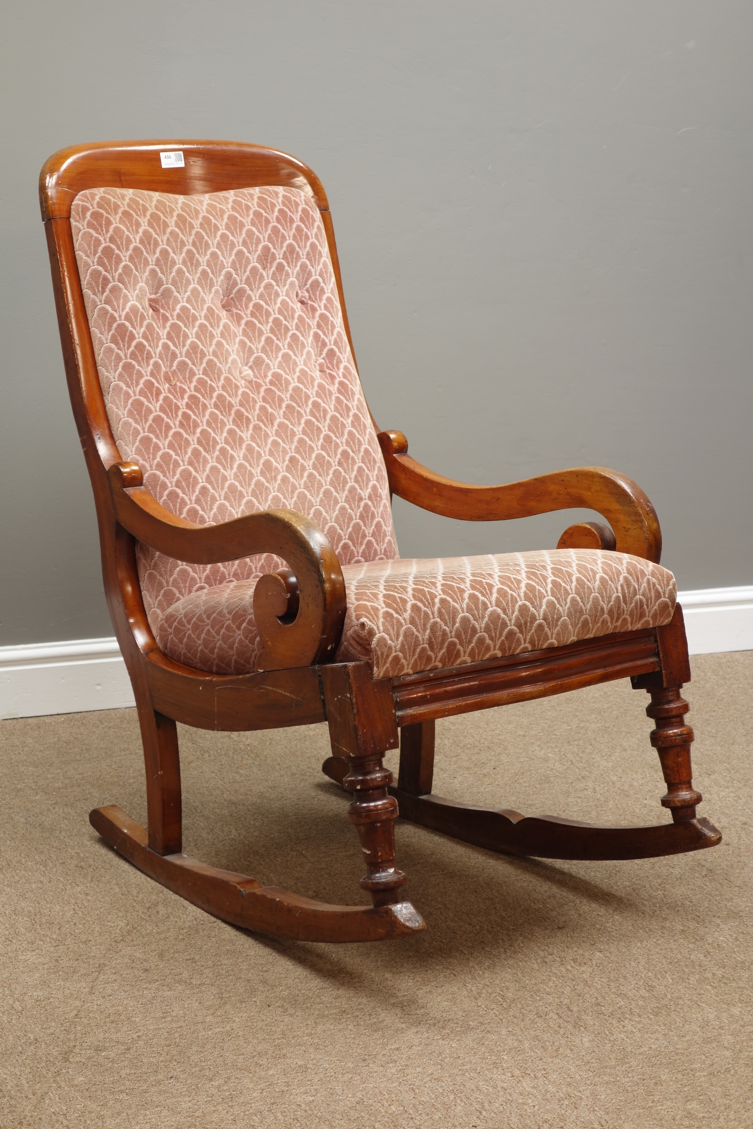 Victorian mahogany upholstered rocking chair,