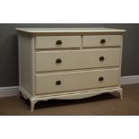 Cream finish chest, two short and two long drawers, W120cm, H84cm,