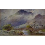 Lake District Pack Horse Bridge, watercolour signed by John Snowden (British exh.