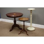 Reproduction mahogany tripod table with inlaid fan motif,