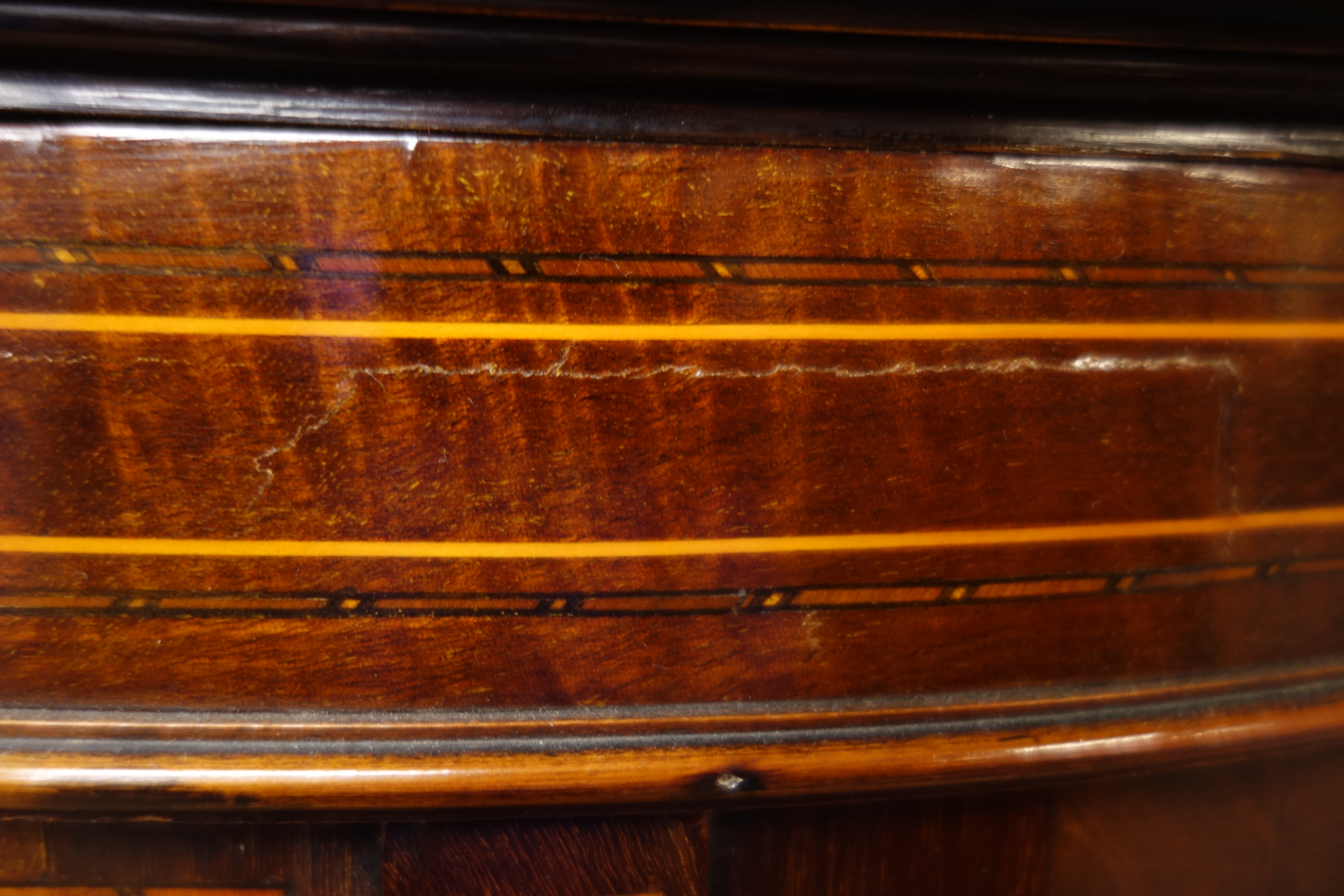 Edwardian inlaid mahogany display cabinet, demi-lune front, raised back with segmented inlay, - Image 2 of 2