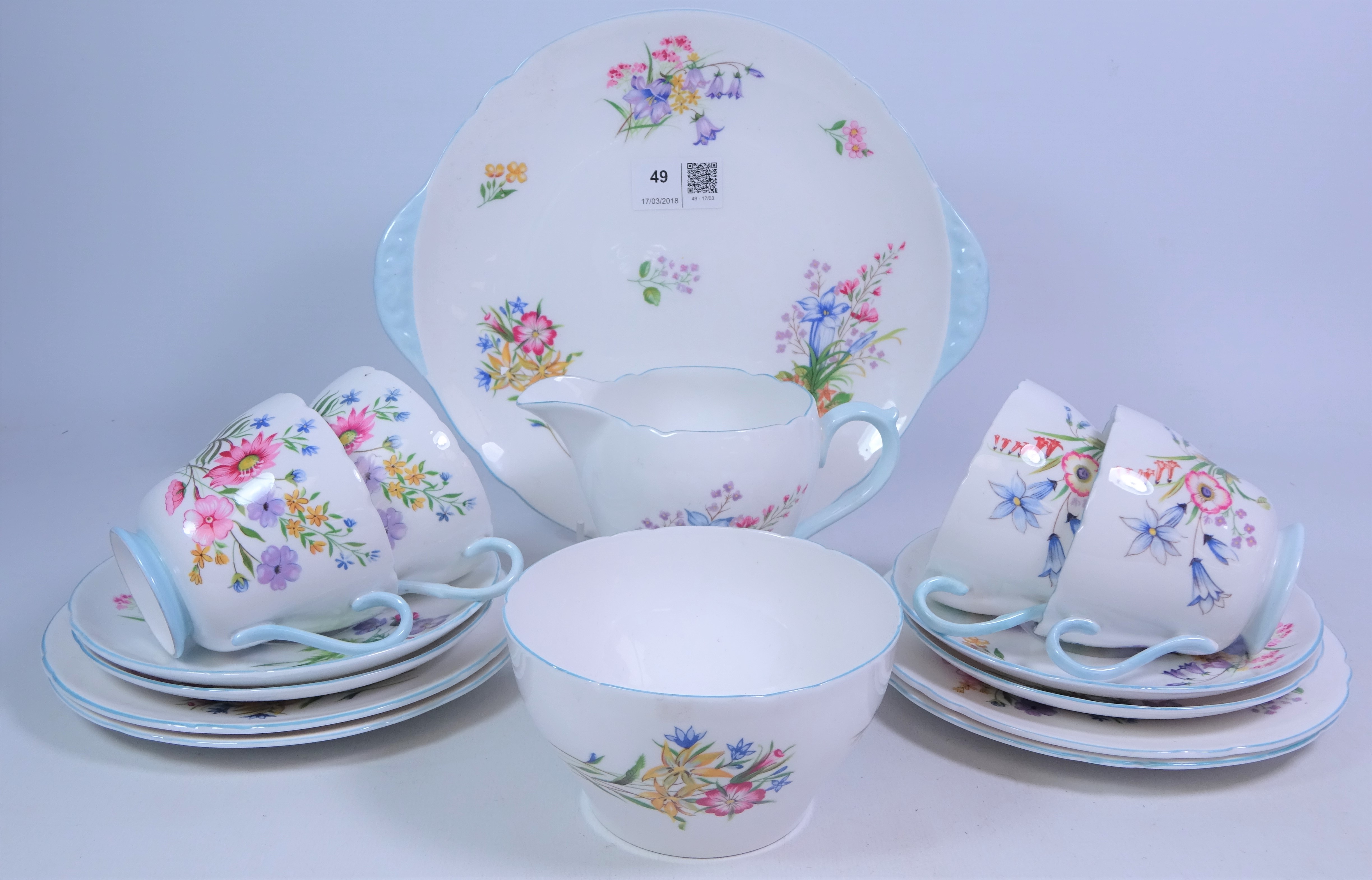 Shelley 'Wild Flowers' tea set for four Condition Report Some light scratches,
