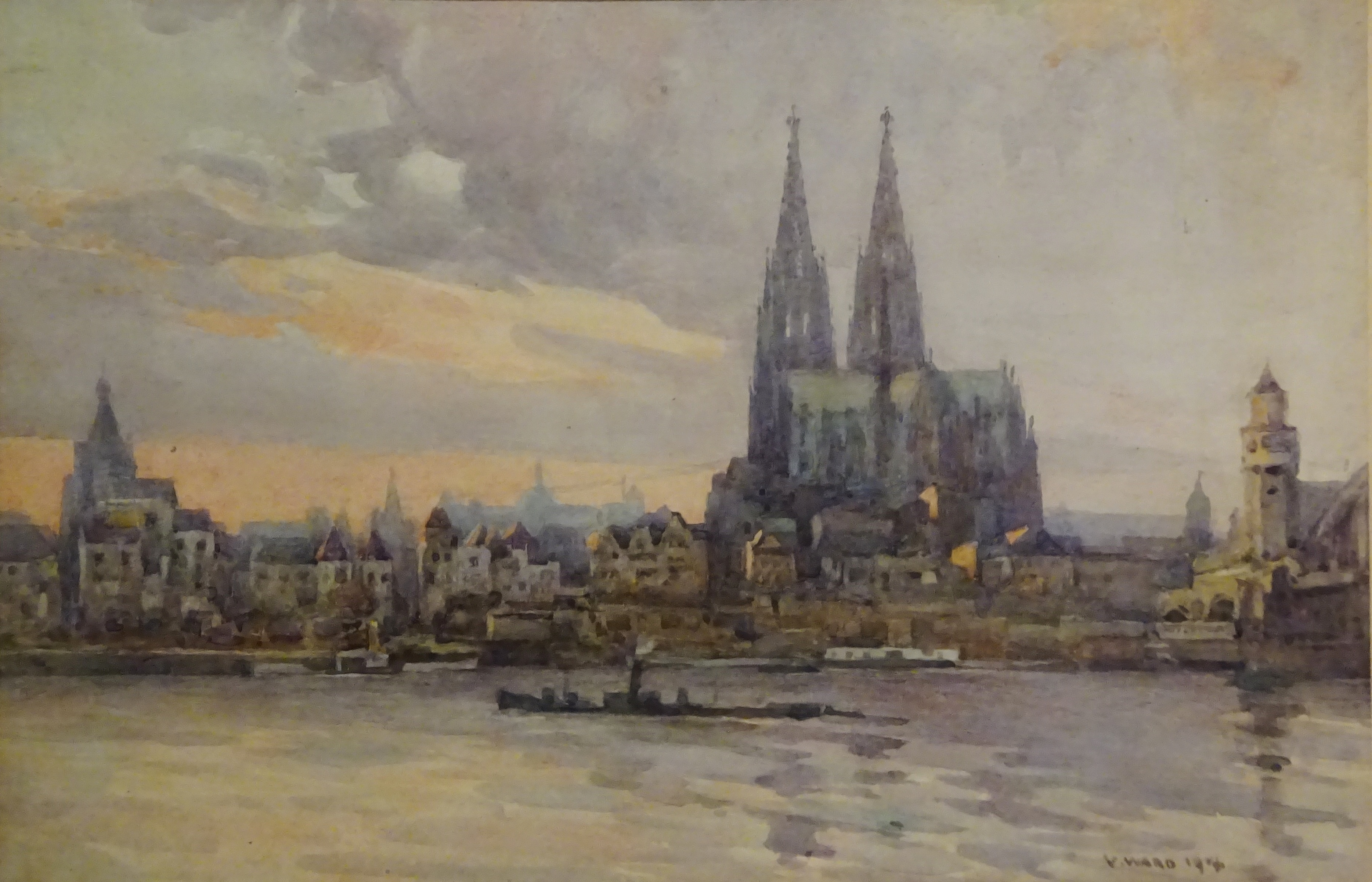 'Cologne from the River', watercolour signed and dated V Ward 1945,