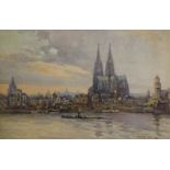 'Cologne from the River', watercolour signed and dated V Ward 1945,