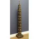 Burmese standard lamp with embossed figural plaques,