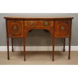 George III mahogany bow front sideboard, centre drawer, two cupboards,