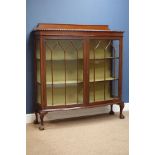 Early 20th century bow front mahogany display cabinet, two astragal glazed doors,