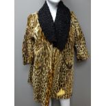 Vintage Ocelot fur coat with Persian lamb collar and another vintage wool coat with Leopard printed