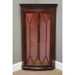 Pair reproduction mahogany wall hanging corner display cabinets, W59cm,