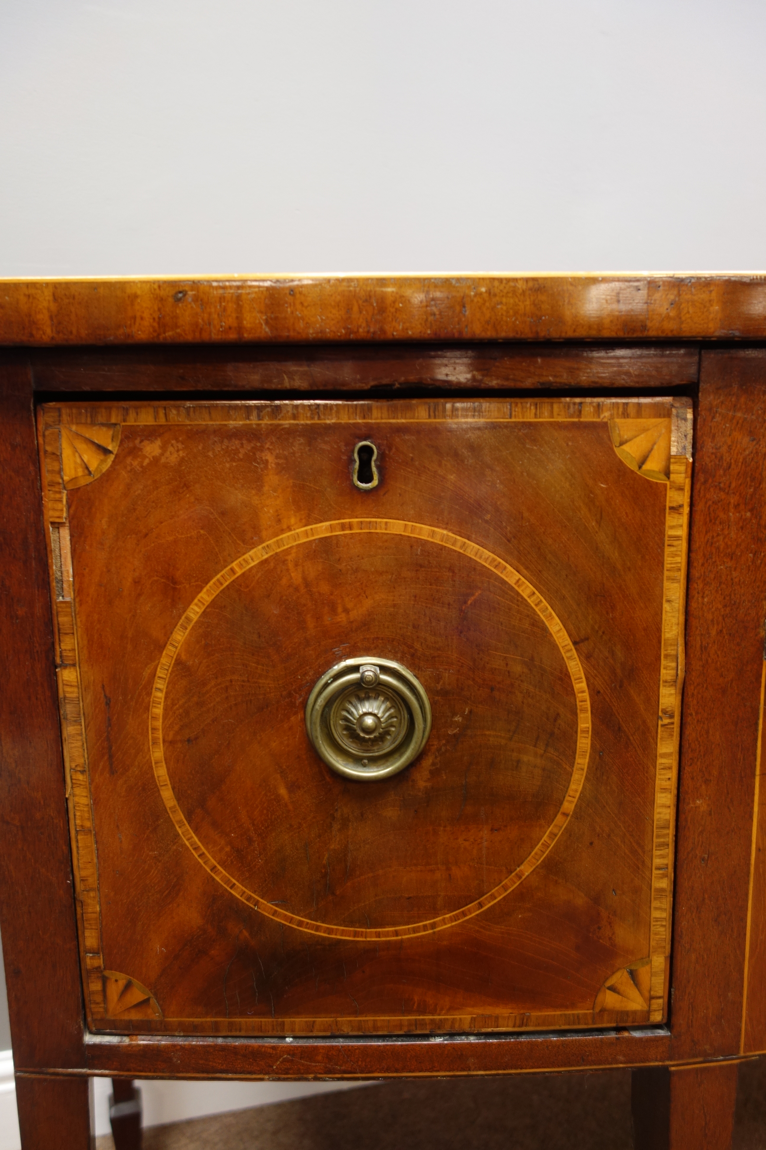 George III mahogany bow front sideboard, centre drawer, two cupboards, - Image 7 of 9
