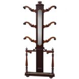 Victorian mahogany six branch hall stand, turned supports with scrolling umbrella and stick rests,