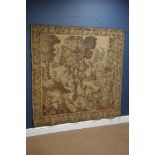Large machine woven tapestry wall hanging depicting a Stag and other wildlife in woodland scene,