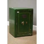 Early 20th century 'Tapps Bradford' cast iron safe, green finish, with key and internal drawer,