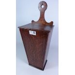 Late 18th century oak candle box, shaped back with hinged lid,